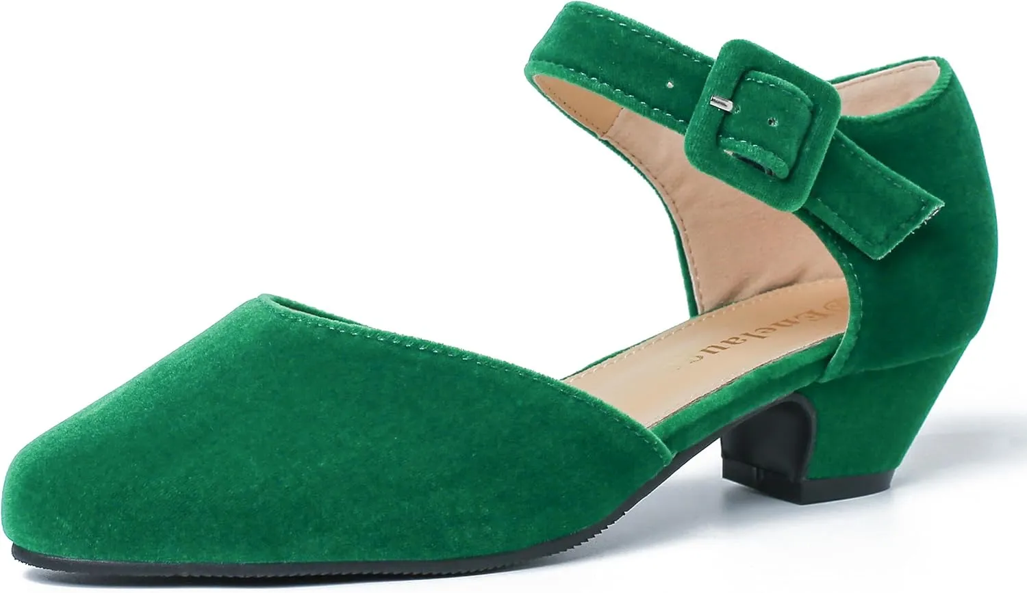 Enelauge Women's Closed Toe Low Block Heels Ankle Buckle Strap D'Orsay Pumps Comfortable Chunky Heel Dress Work Church Shoes