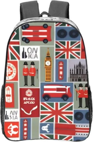 England Symbols print Clear Backpack with Pockets Bookbag, Clear Bookbag for College Work Casual Sport, Black
