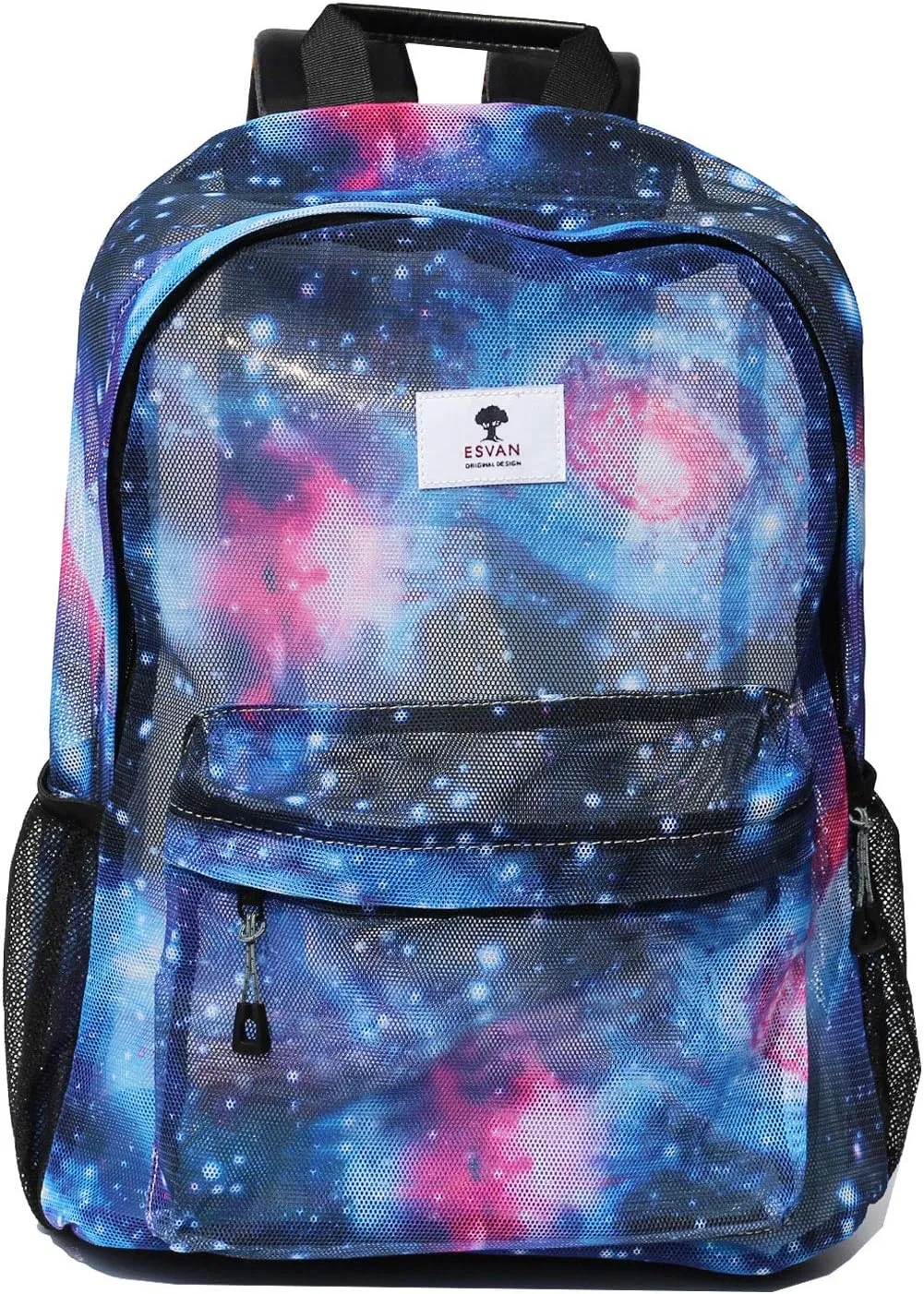 ESVAN Original Print Mesh Backpack Semi-Transparent Sackpack See Through Beach Bag Daypack Multi-Purpose Women Men Unisex