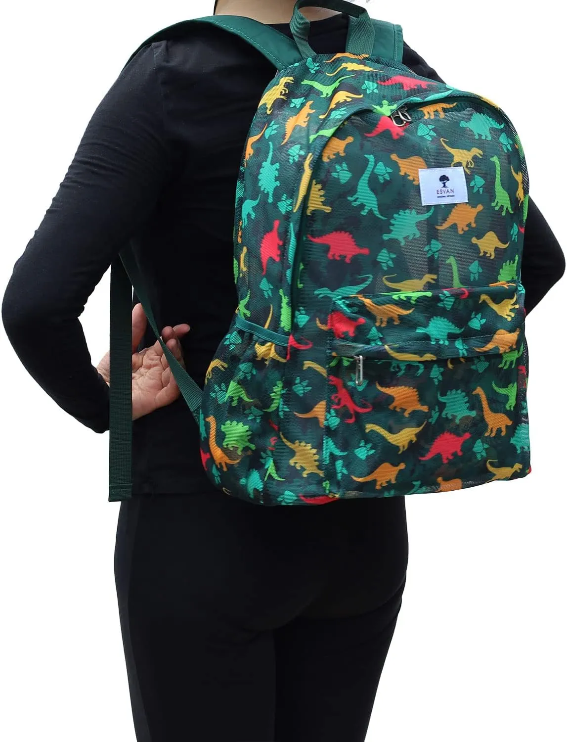 ESVAN Original Print Mesh Backpack Semi-Transparent Sackpack See Through Beach Bag Daypack Multi-Purpose Women Men Unisex