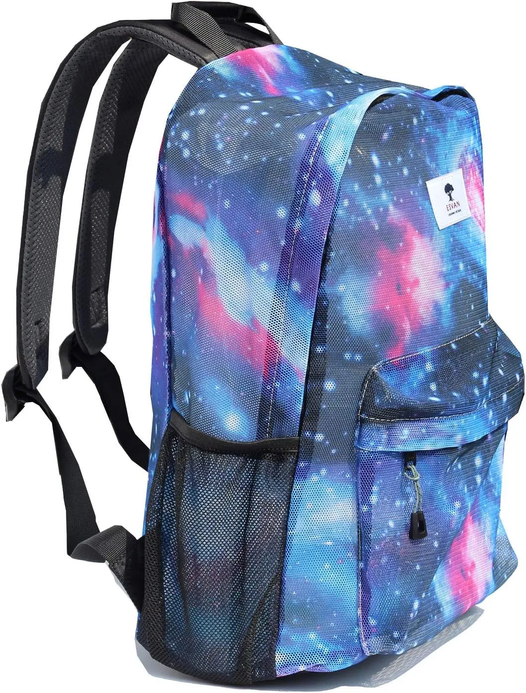 ESVAN Original Print Mesh Backpack Semi-Transparent Sackpack See Through Beach Bag Daypack Multi-Purpose Women Men Unisex