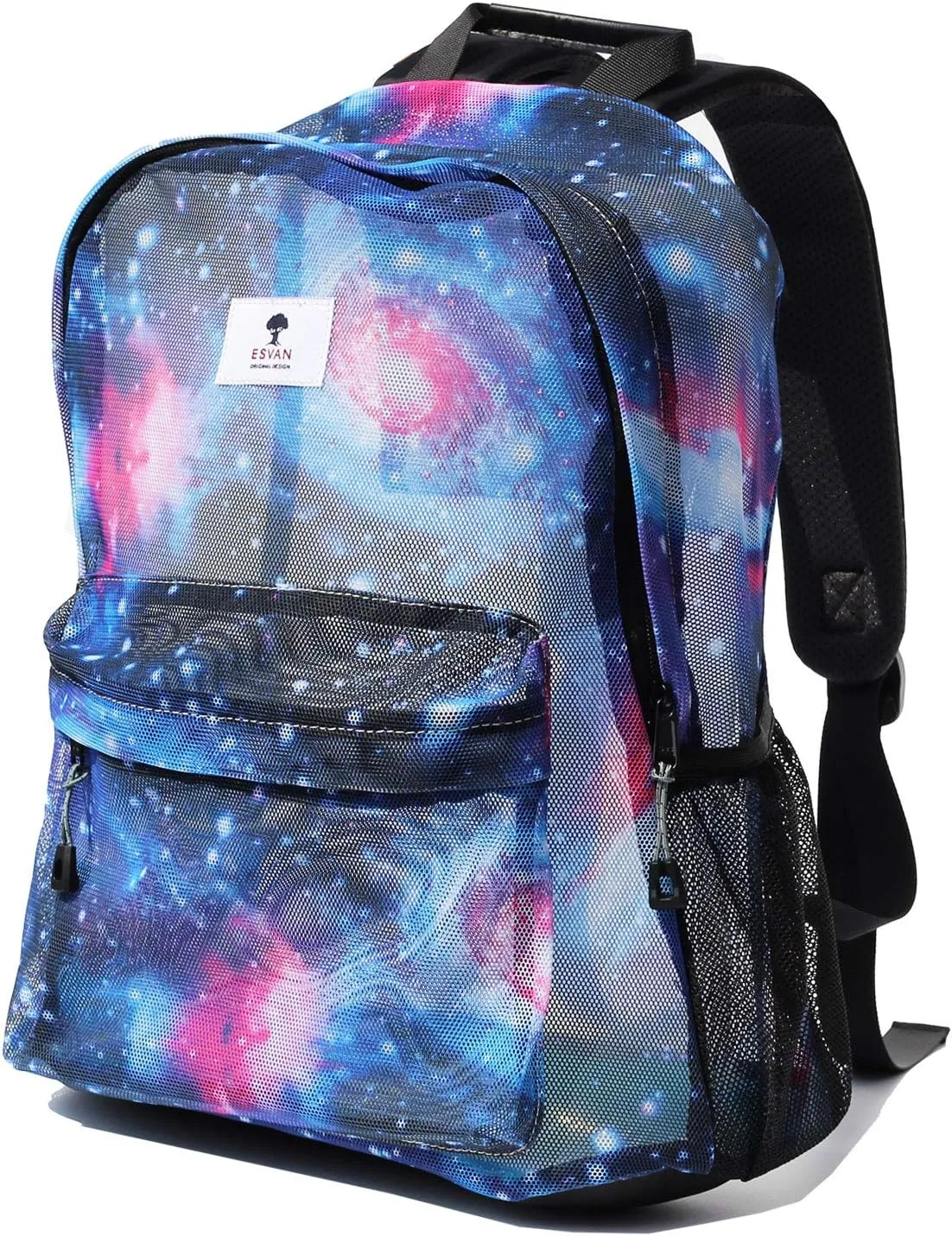 ESVAN Original Print Mesh Backpack Semi-Transparent Sackpack See Through Beach Bag Daypack Multi-Purpose Women Men Unisex