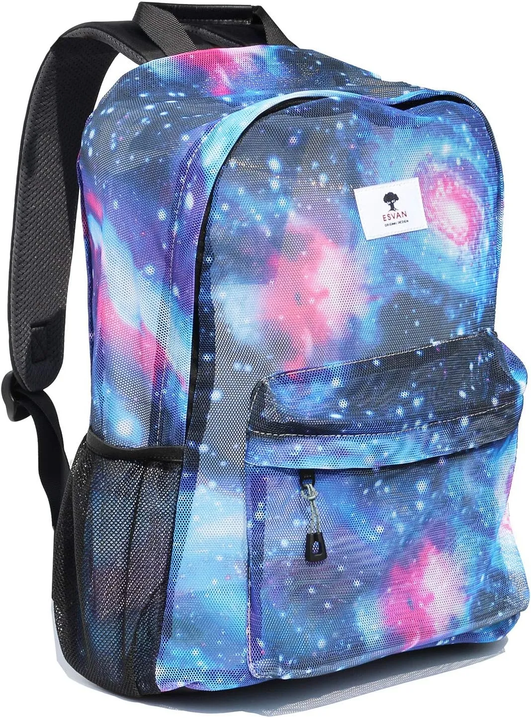 ESVAN Original Print Mesh Backpack Semi-Transparent Sackpack See Through Beach Bag Daypack Multi-Purpose Women Men Unisex