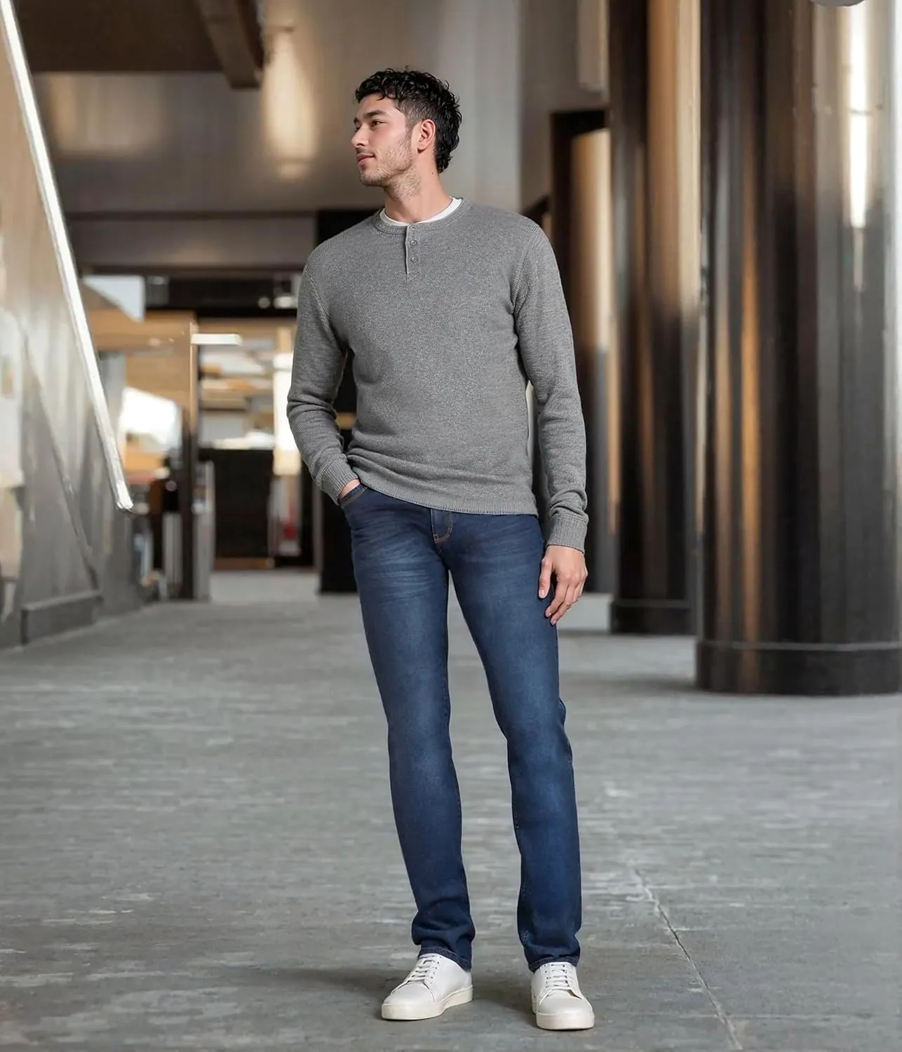 ETHANOL Mens Super Comfy Straight Stretch Knit Jersey Denim Five Pocket Jean