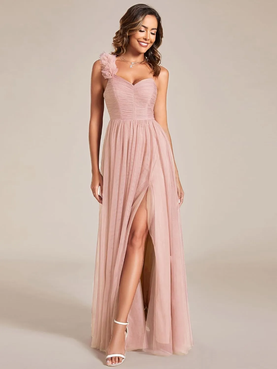 Ever-Pretty Women's One Shoulder Sleeveless Pleated A-Line Floor Length Bridesmaid Dresses 01911