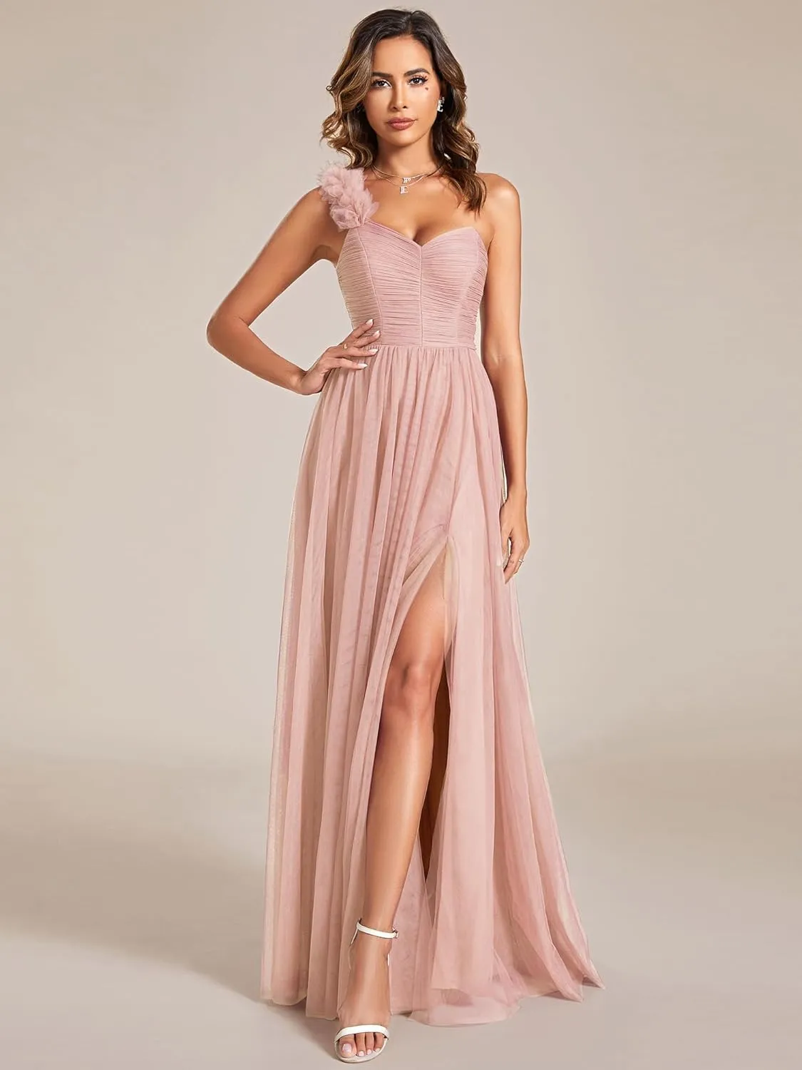 Ever-Pretty Women's One Shoulder Sleeveless Pleated A-Line Floor Length Bridesmaid Dresses 01911