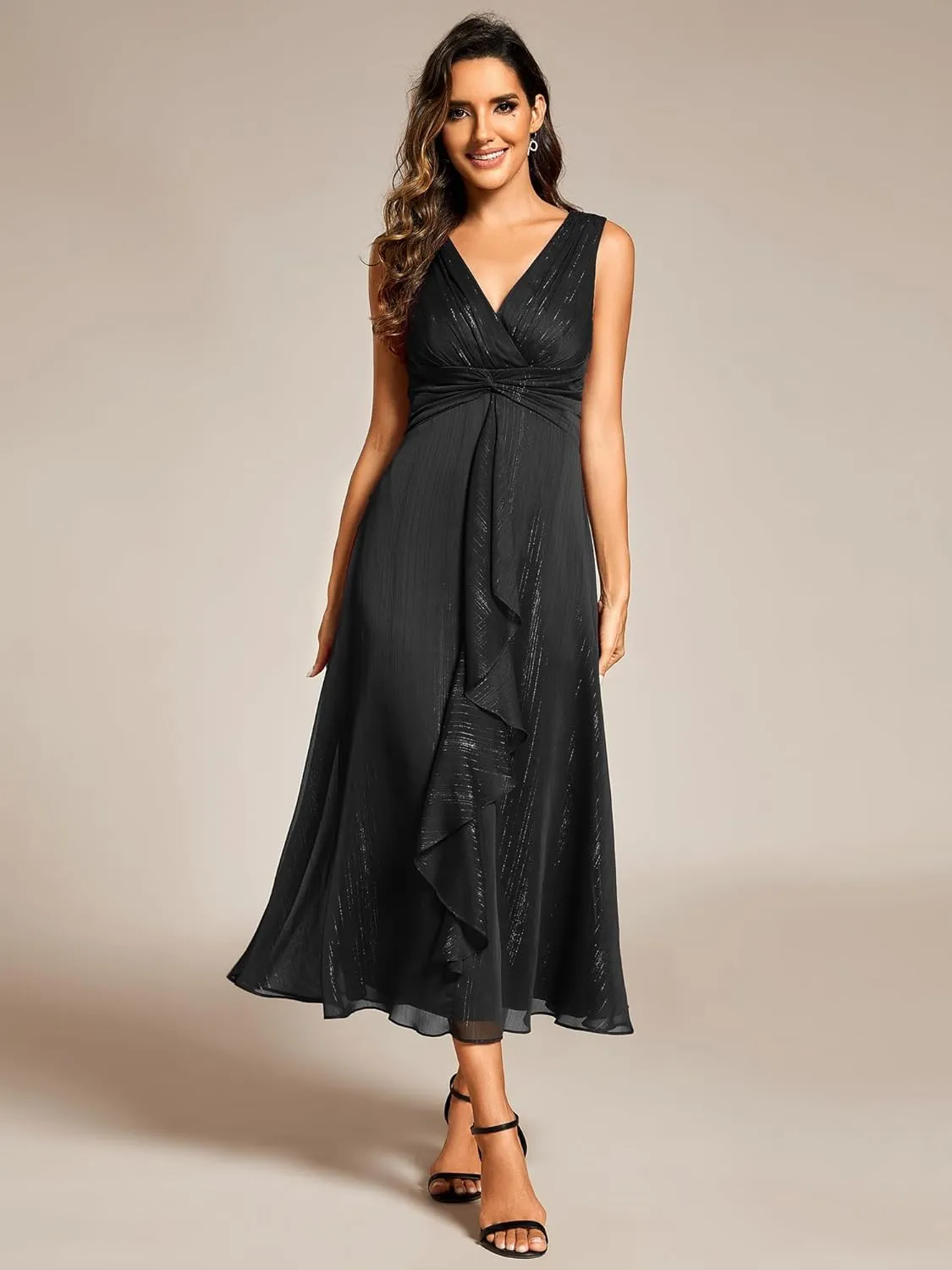 Ever-Pretty Women's Summer Sleeveless Midi Length Pleated A Line Wedding Guest Dress 11977