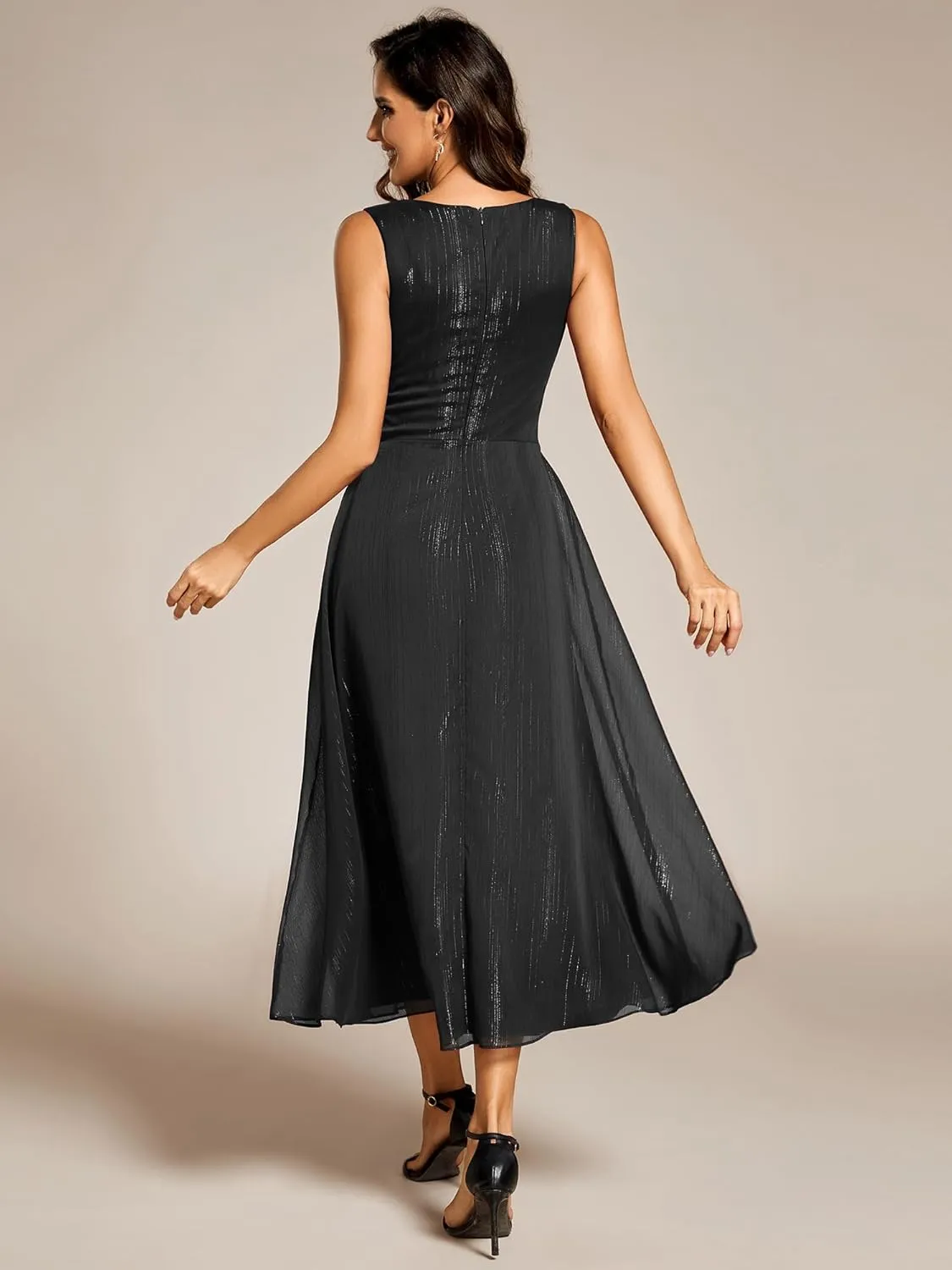 Ever-Pretty Women's Summer Sleeveless Midi Length Pleated A Line Wedding Guest Dress 11977