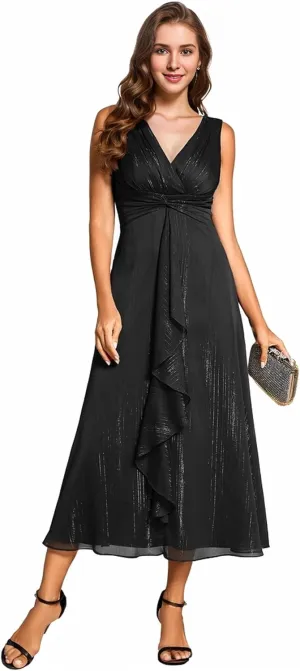 Ever-Pretty Women's Summer Sleeveless Midi Length Pleated A Line Wedding Guest Dress 11977