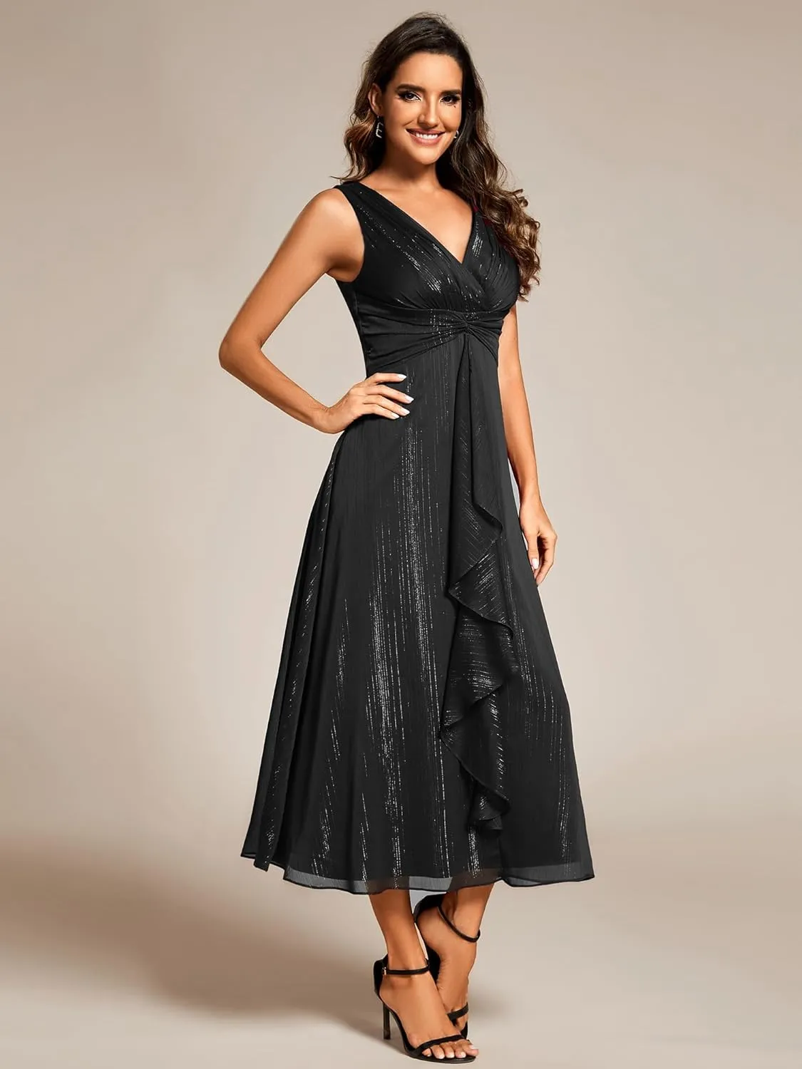 Ever-Pretty Women's Summer Sleeveless Midi Length Pleated A Line Wedding Guest Dress 11977