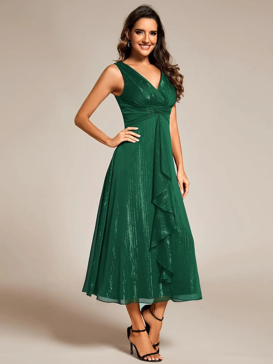 Ever-Pretty Women's Summer Sleeveless Midi Length Pleated A Line Wedding Guest Dress 11977