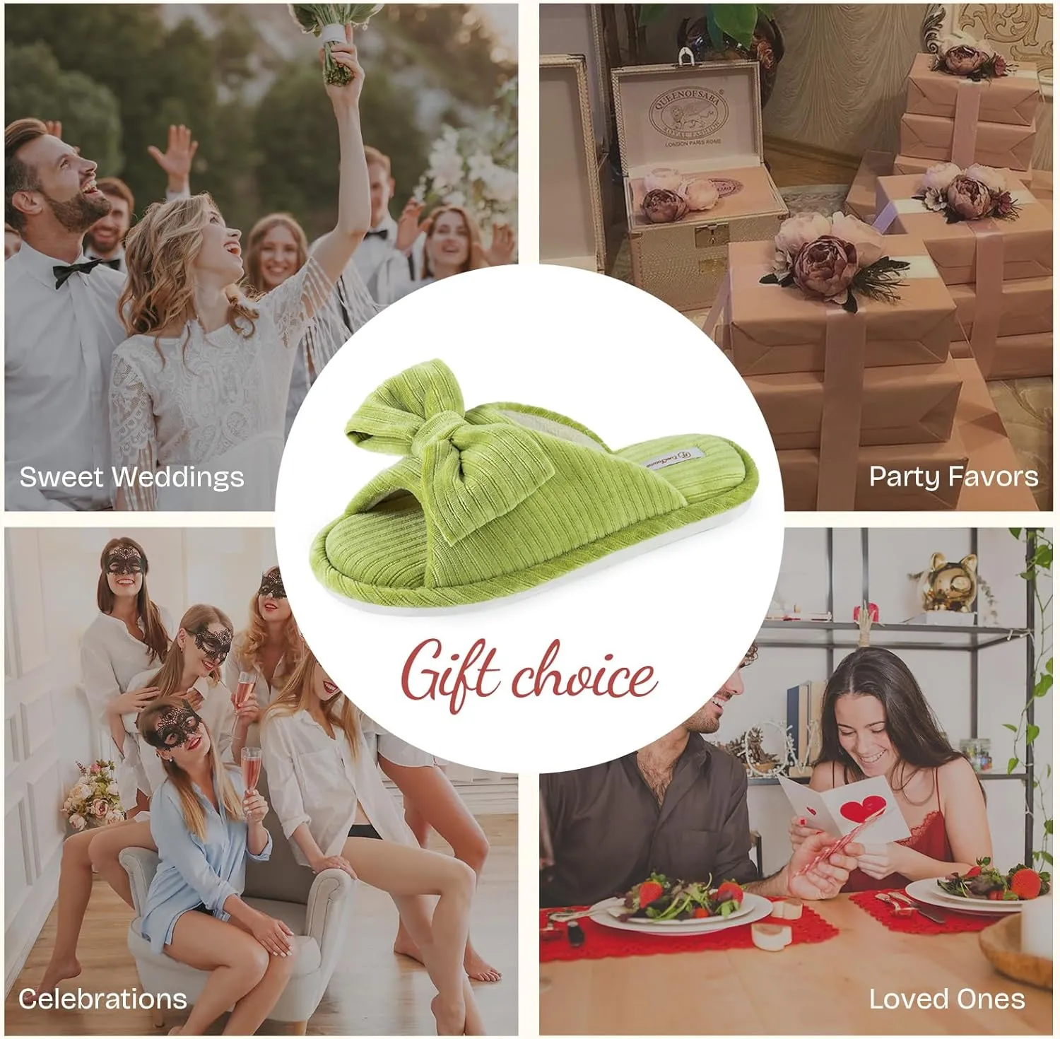 EverFoams Women's Open-Toe Bow Slippers with Memory Foam Indoor House Non-Slip Sole