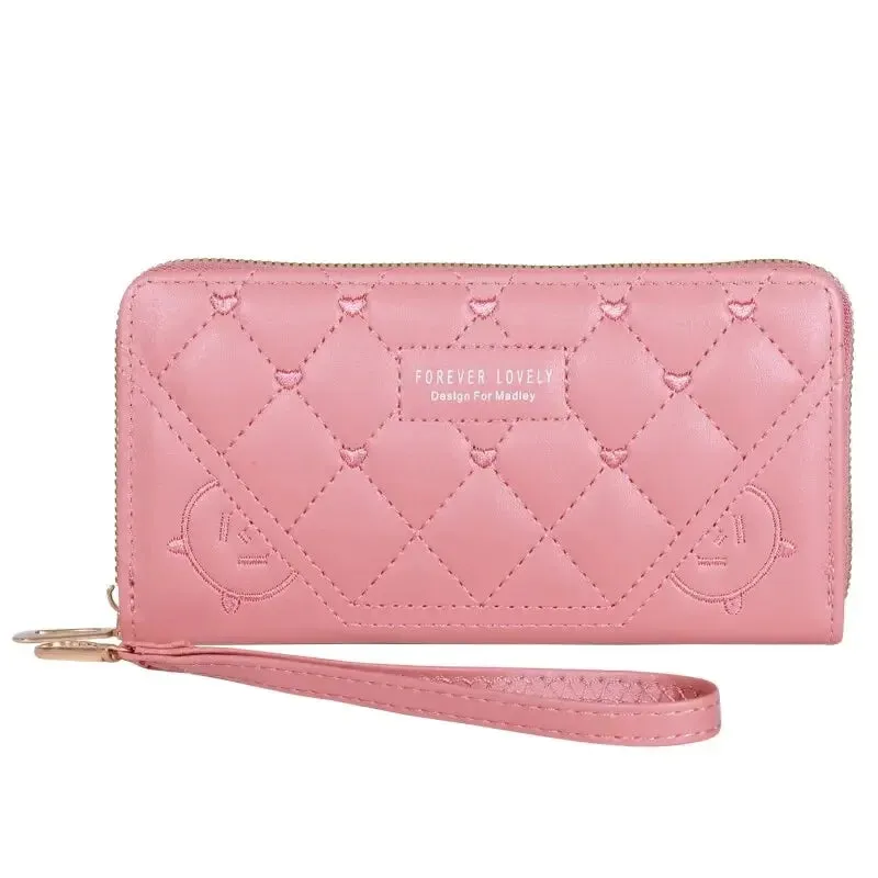 Exquisite Embroidered Women's Leather Clutch Wallet Card Mobile Phone Holder Zipper Handbag Fashion Accessory