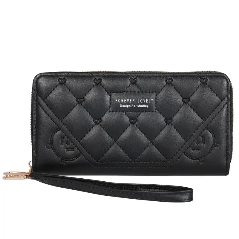 Exquisite Embroidered Women's Leather Clutch Wallet Card Mobile Phone Holder Zipper Handbag Fashion Accessory