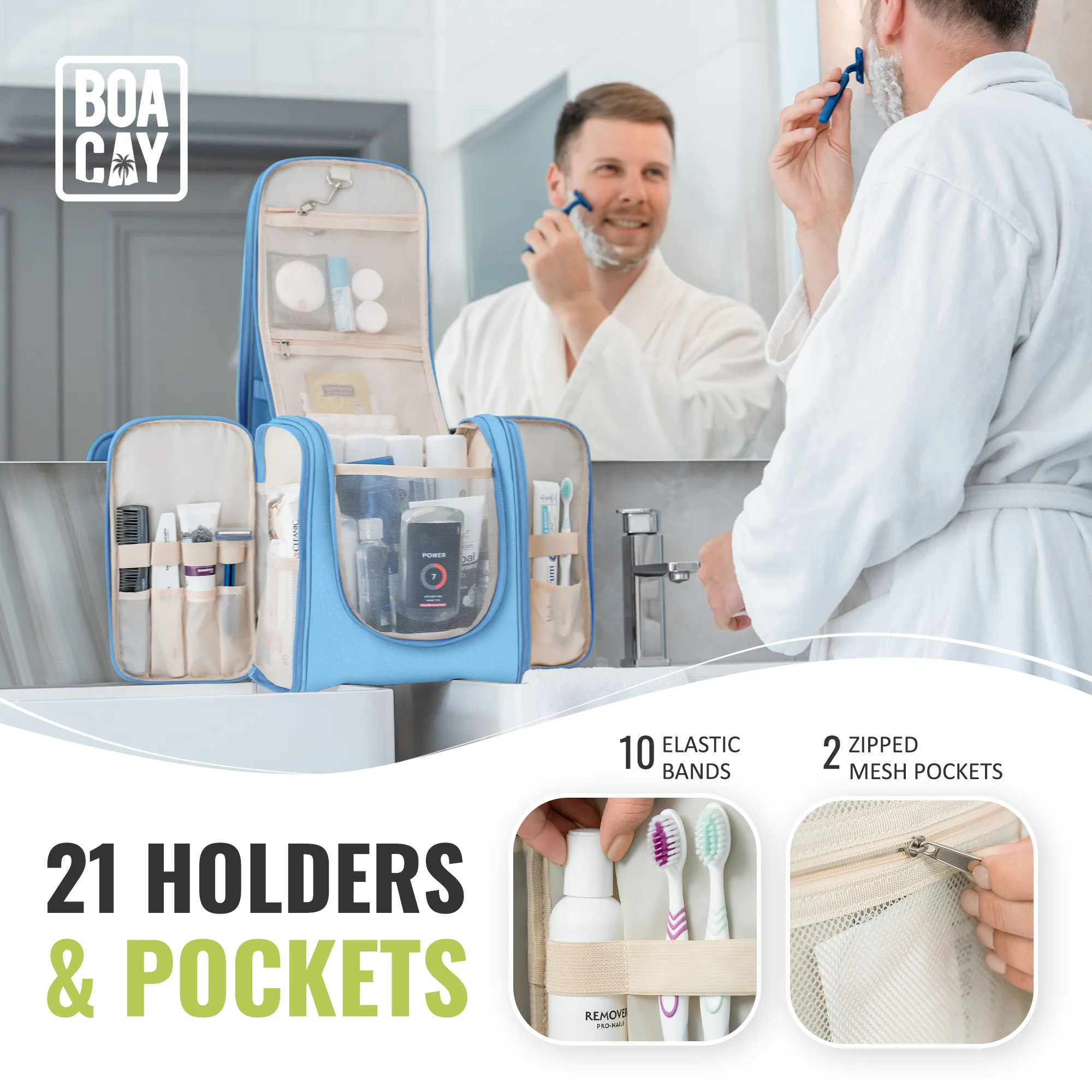 Extra-Large Collapsible Hanging Toiletry Bag - Baby Blue