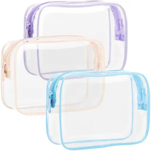 F-color TSA Approved Toiletry Bag 3 Pack Clear Toiletry Bags - Clear Makeup for Women, Quart Size Travel Bag, Carry on Airport Airline Compliant Bag, Macaron Blue Pink Purple(for age 12 or above)