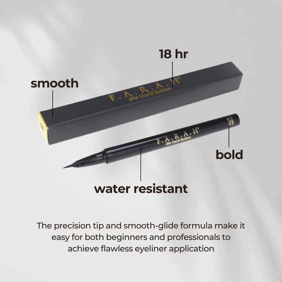 F.A.R.A.H 18HR Liquid Eyeliner Black Velvet - Ultra-Fine Precision Tip for Sharp, Defined Lines and Long-Lasting Wear - Smudge-Proof