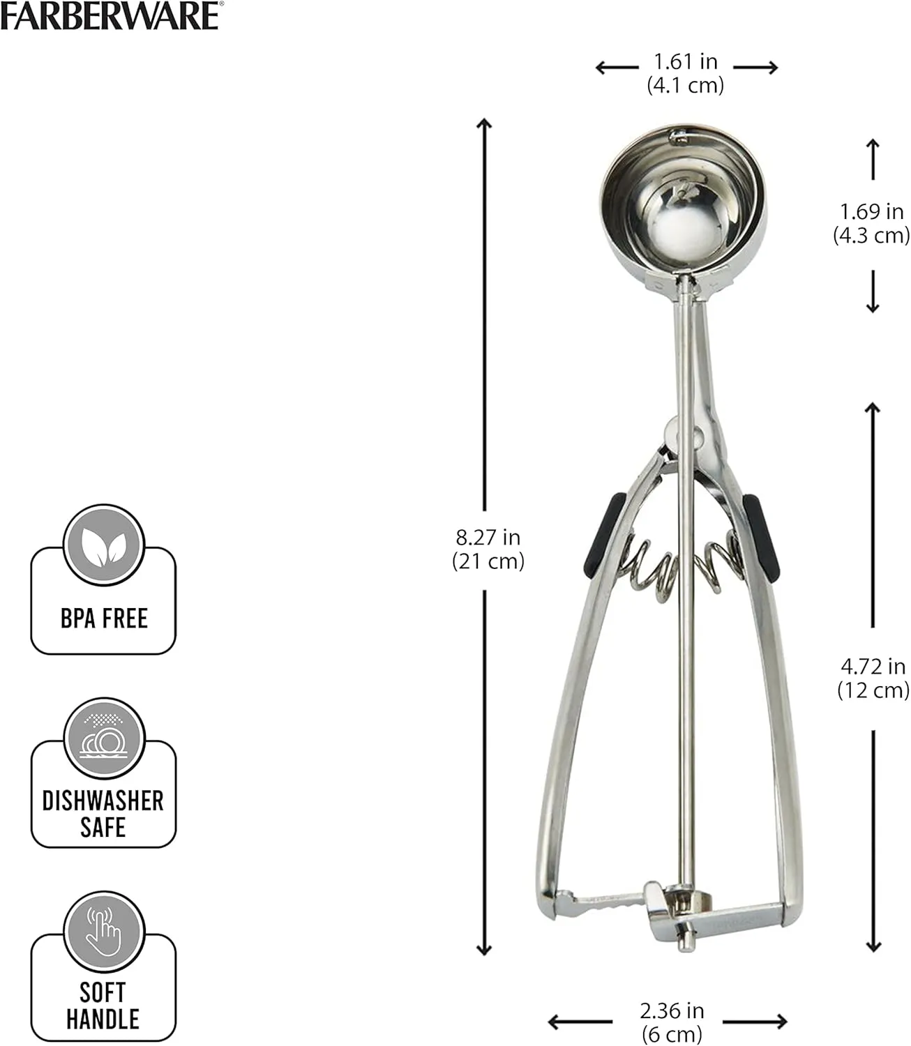Farberware Professional Stainless Steel Cookie Dough Scoop, 8.27 Inch, Black