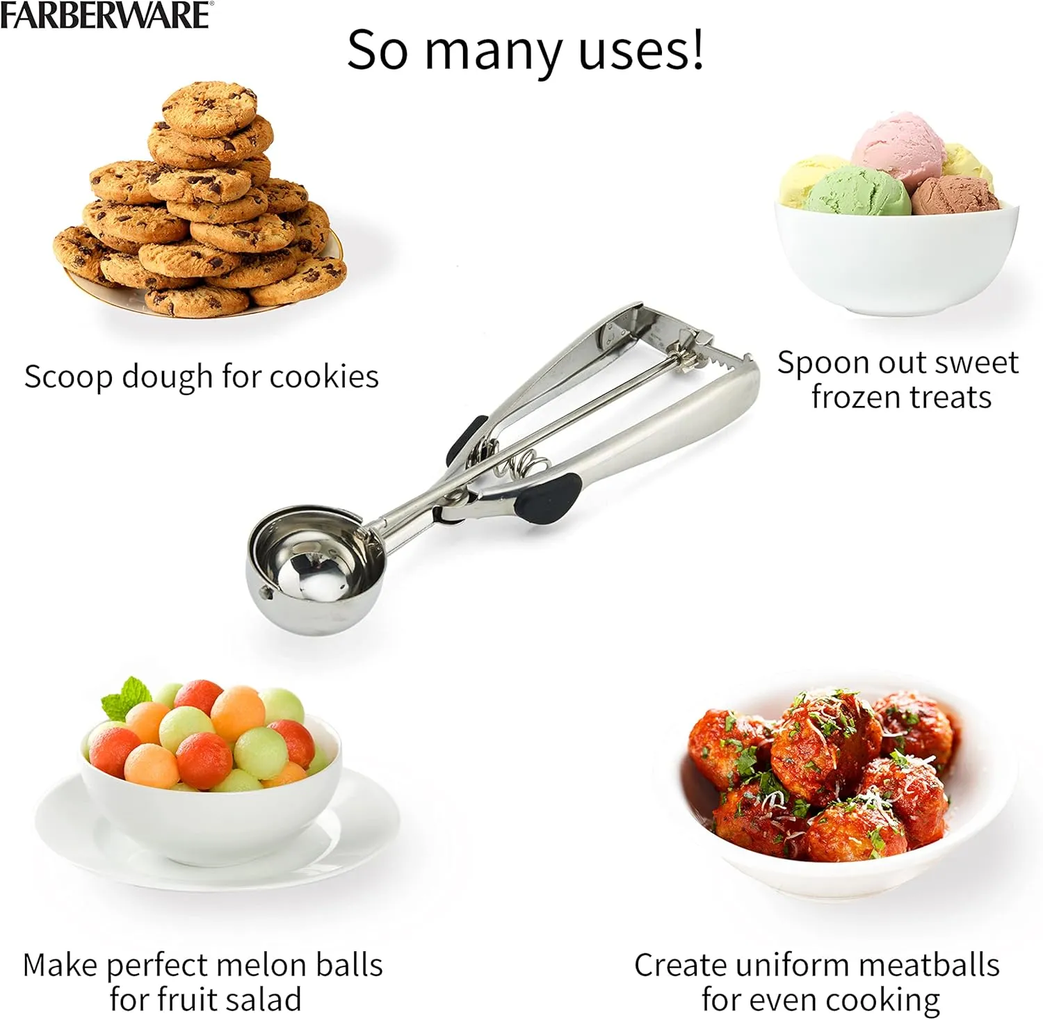 Farberware Professional Stainless Steel Cookie Dough Scoop, 8.27 Inch, Black