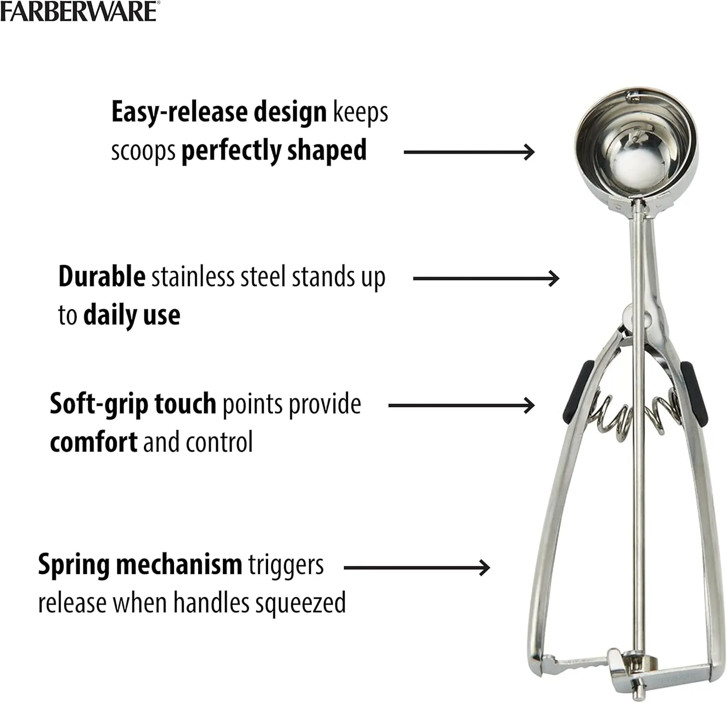 Farberware Professional Stainless Steel Cookie Dough Scoop, 8.27 Inch, Black