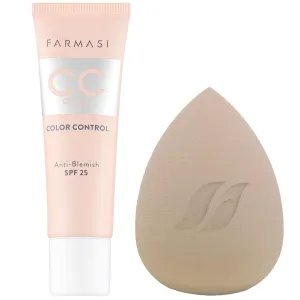 Farmasi CC Cream 05 Tan SPF 25, 30ml   Latex-Free Makeup Sponge - Multifunctional Color Correcting Cream Hydration, Brightening, and Flawless Complexion with Seamless Blending Sponge for Application