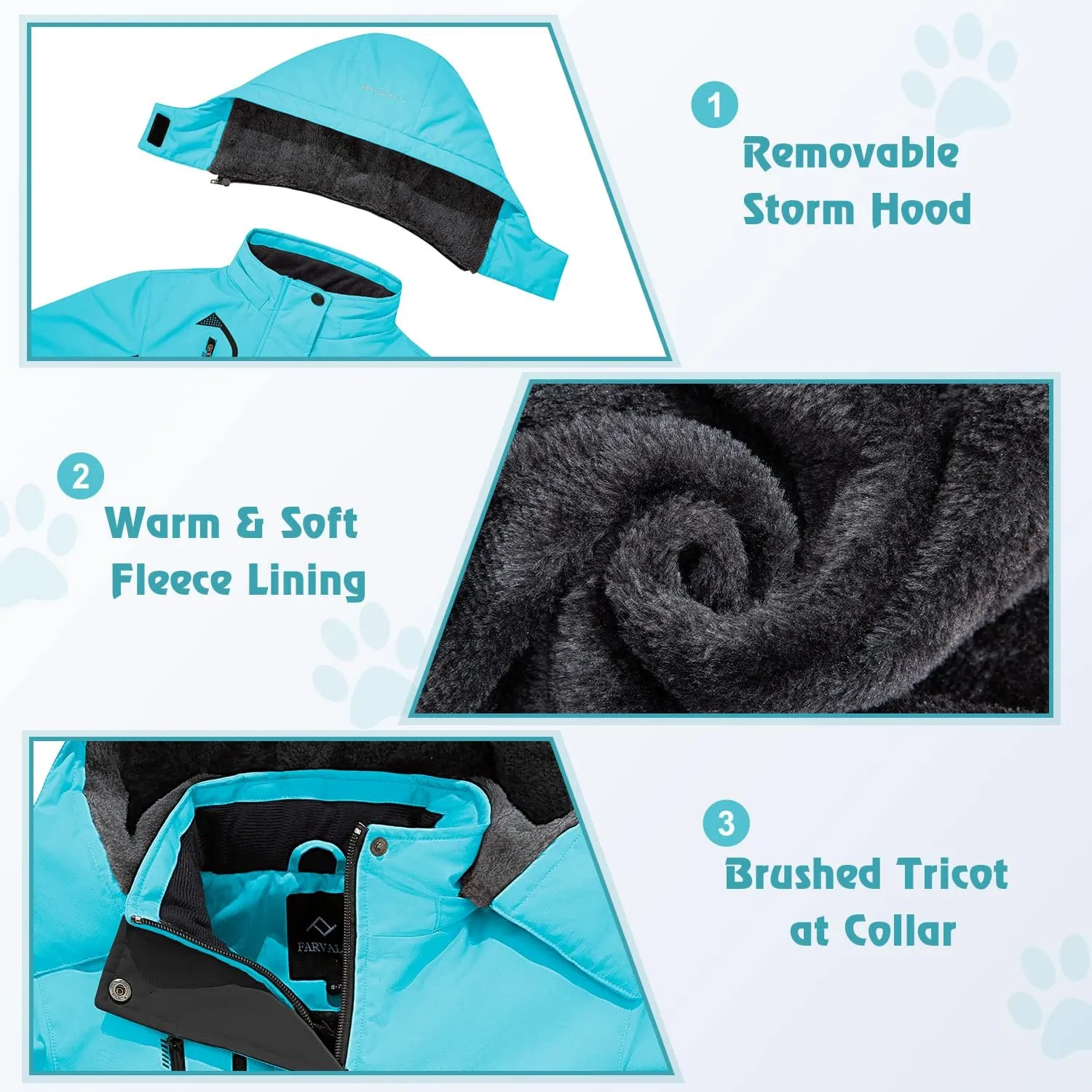 FARVALUE Girls Waterproof Ski Jacket Windproof Winter Coat Warm Fleece Snow Coat Outdoor Raincoats Hooded