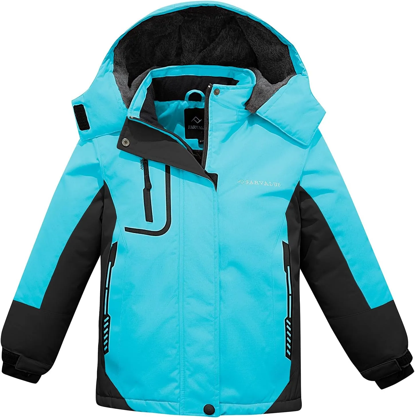 FARVALUE Girls Waterproof Ski Jacket Windproof Winter Coat Warm Fleece Snow Coat Outdoor Raincoats Hooded