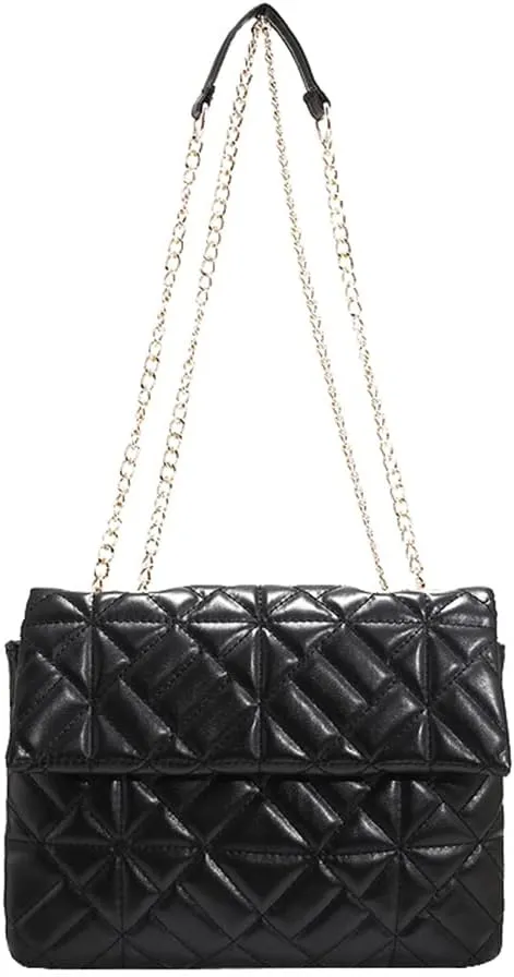 Fashion Quilted Leather Shoulder Bag for Women with Chain - Casual Crossbody Envelope Bag (Brown)