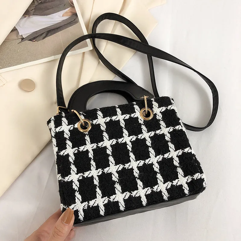 Fashion Woolen Plaid Western Style Texture Crossbody Bags