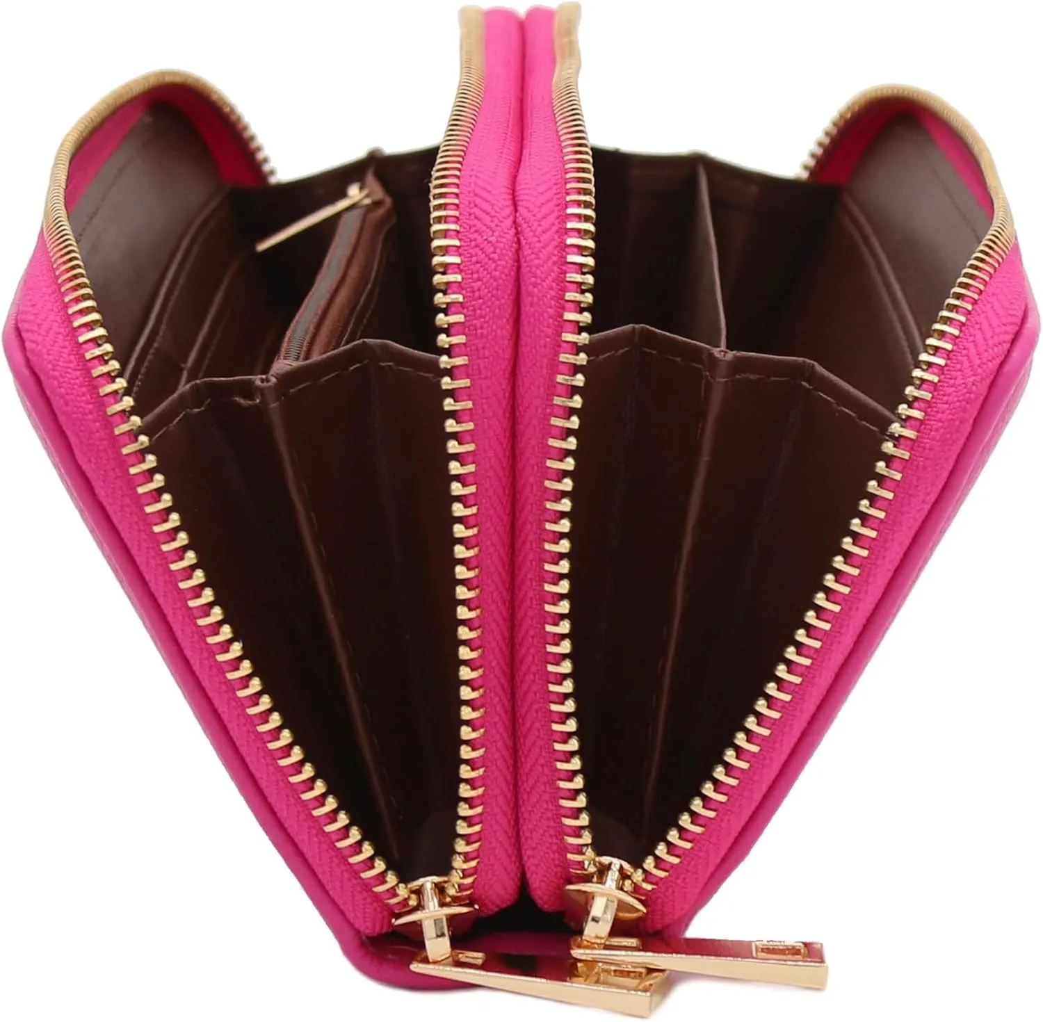 FashionPuzzle Double Zip Around PU Leather Wristlet Cell Phone Wallet