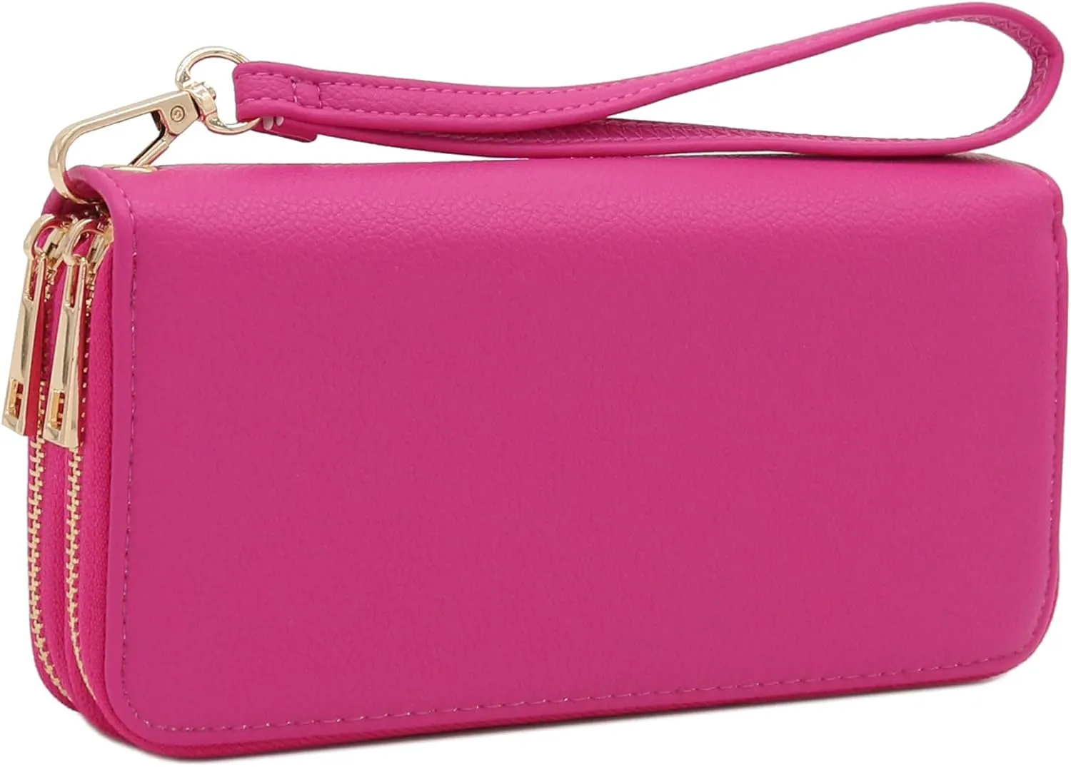 FashionPuzzle Double Zip Around PU Leather Wristlet Cell Phone Wallet