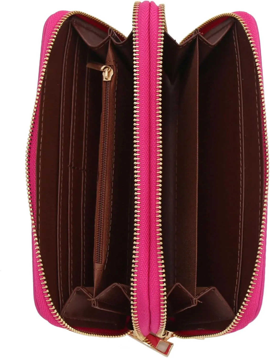 FashionPuzzle Double Zip Around PU Leather Wristlet Cell Phone Wallet