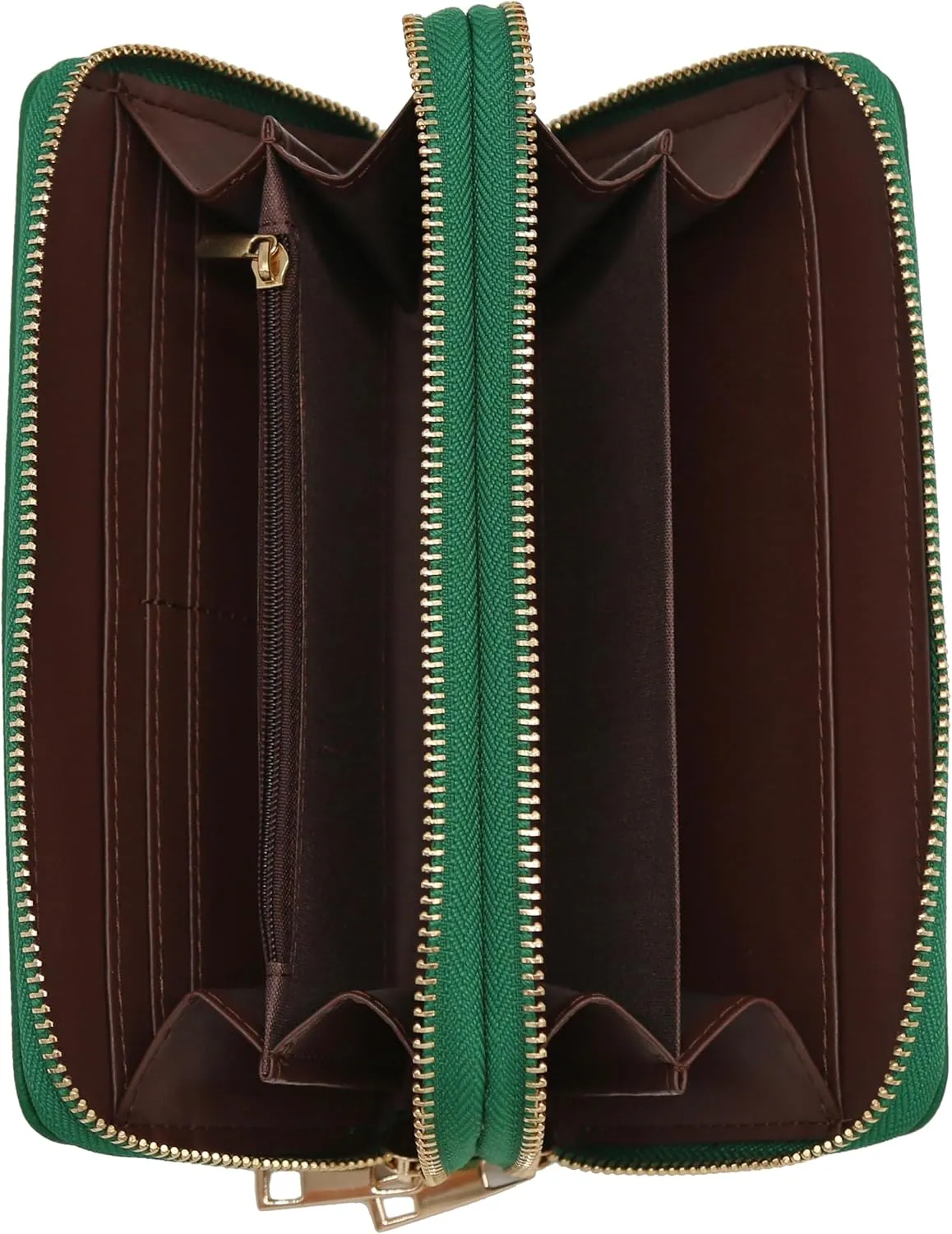 FashionPuzzle Double Zip Around PU Leather Wristlet Cell Phone Wallet