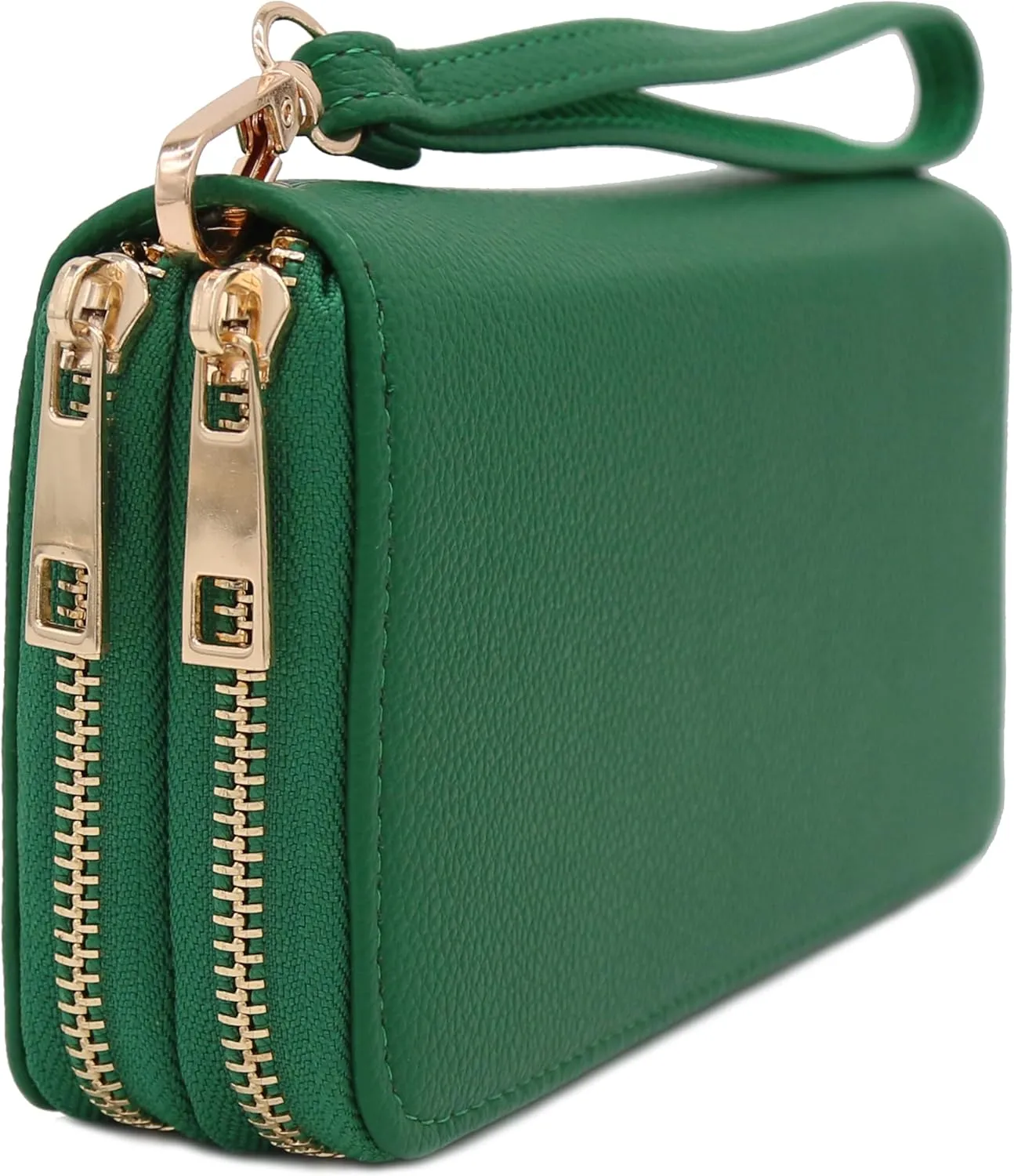 FashionPuzzle Double Zip Around PU Leather Wristlet Cell Phone Wallet