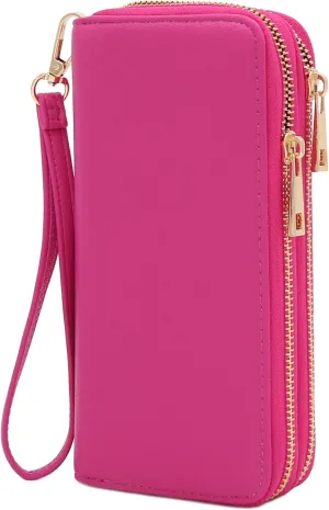 FashionPuzzle Double Zip Around PU Leather Wristlet Cell Phone Wallet