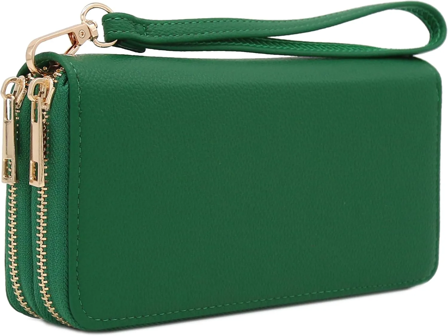 FashionPuzzle Double Zip Around PU Leather Wristlet Cell Phone Wallet