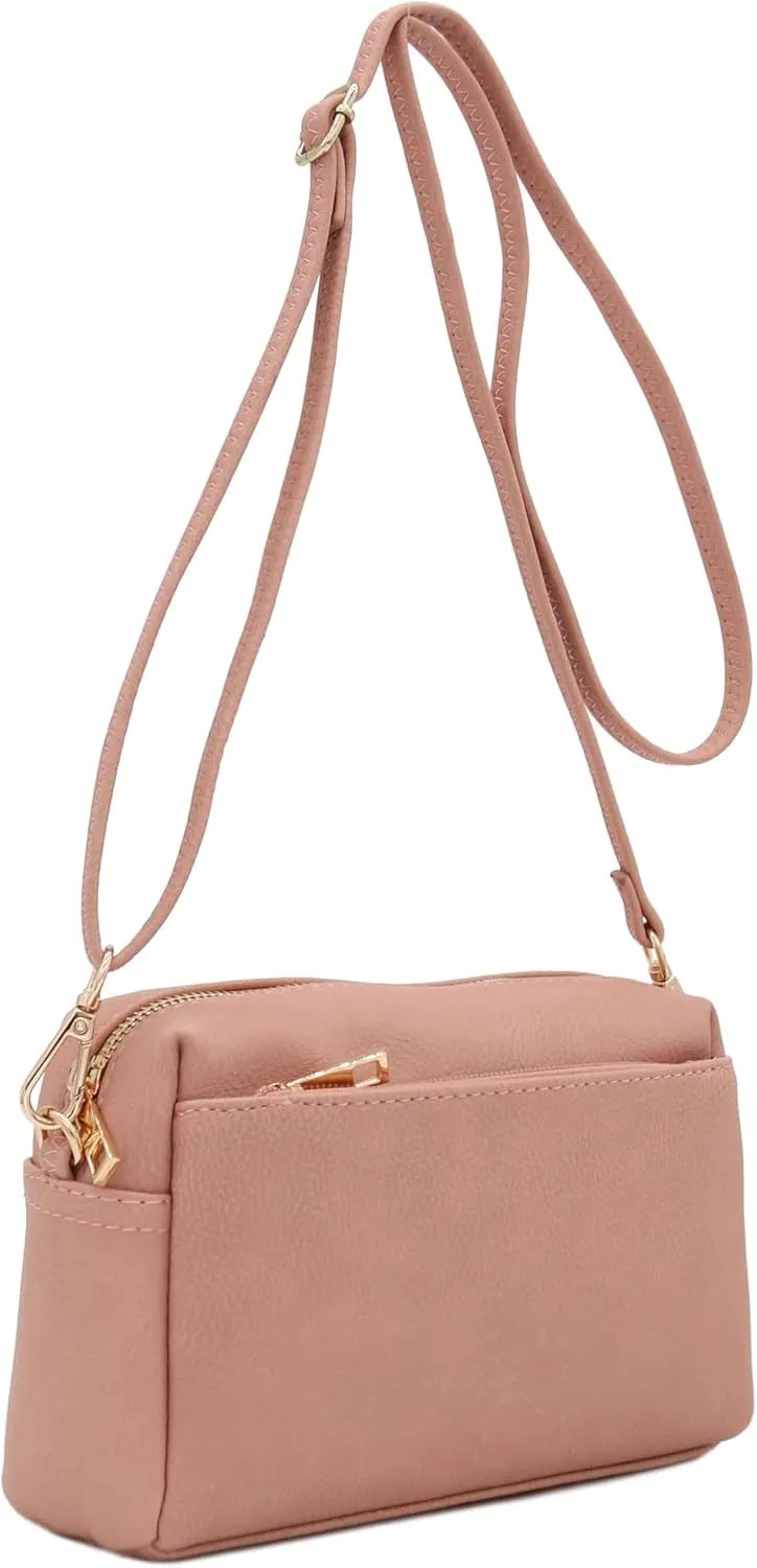 FashionPuzzle Triple Zip Small Crossbody Bag