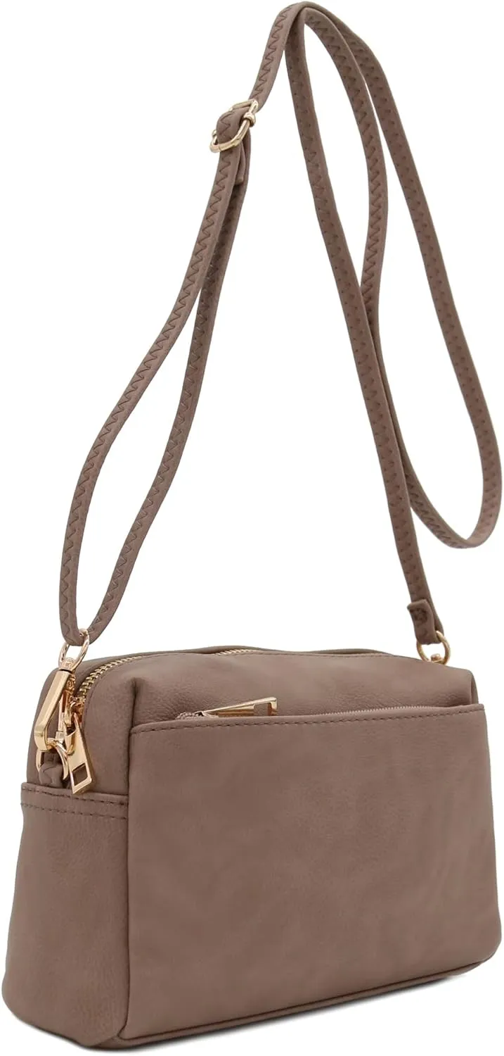 FashionPuzzle Triple Zip Small Crossbody Bag