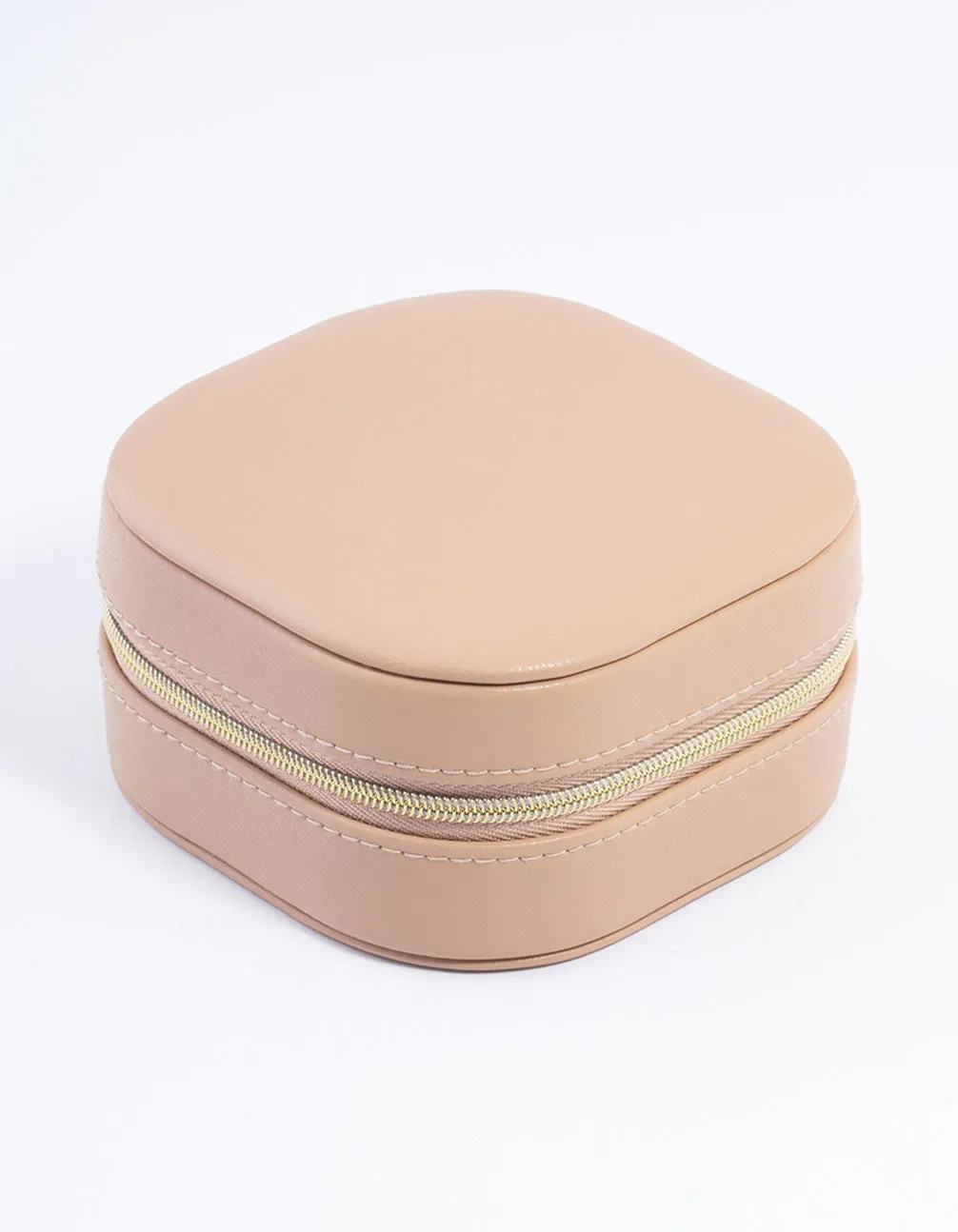 Faux Leather Brown Round Mini Square Jewellery Box