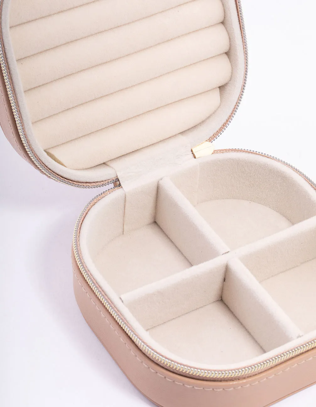 Faux Leather Brown Round Mini Square Jewellery Box