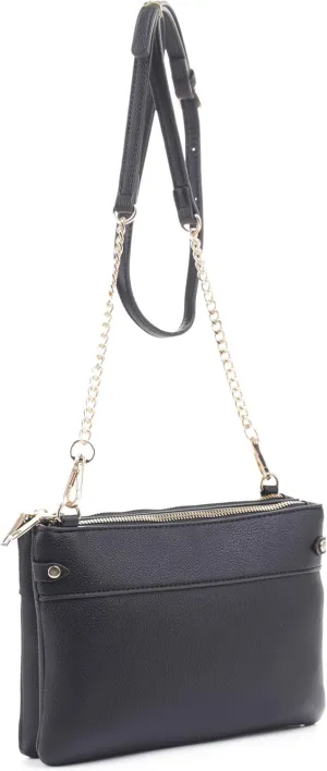 Faux Leather Crossbody Bag with Multiple Compartments, Detachable Chain Strap
