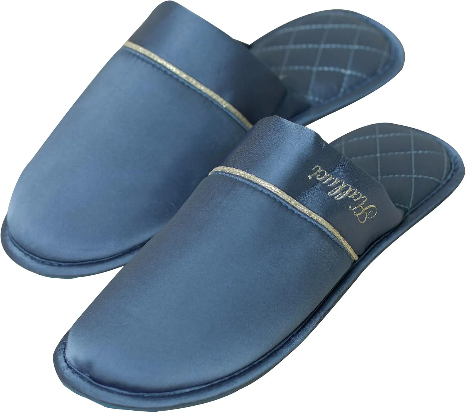 Faux Silk Slippers Soft Lightweight House Slippers Comfy Closed Toe Non-slip Sole Satin Slippers, White