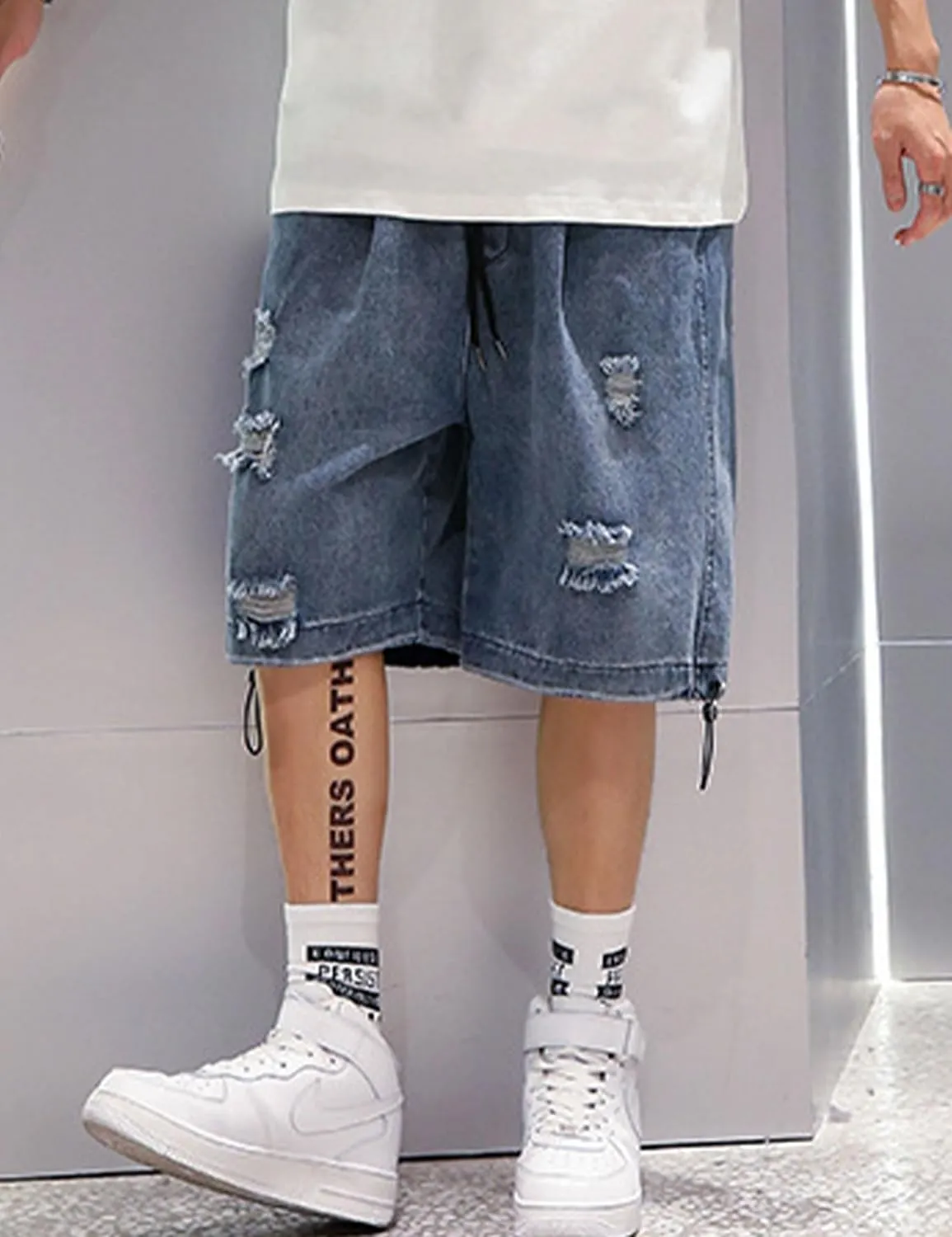 FCOOLYEET Mens Y2k Baggy Shorts Jorts Grunge Ripped Demin Shorts Loose Fit Aesthetic Jeans Shorts