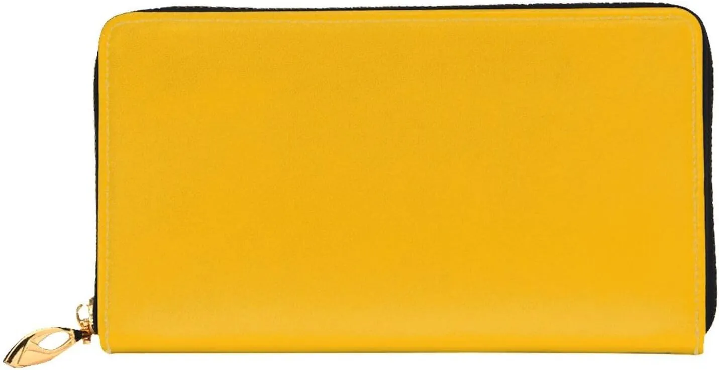 FEMOS Stylish Long Wallet,Leather Zip Wallet Coin Purse Clutch Bag,Large Capacity Credit Card Organizer Bag/Amber Yellow/Long Purse For Women And Men, 10690