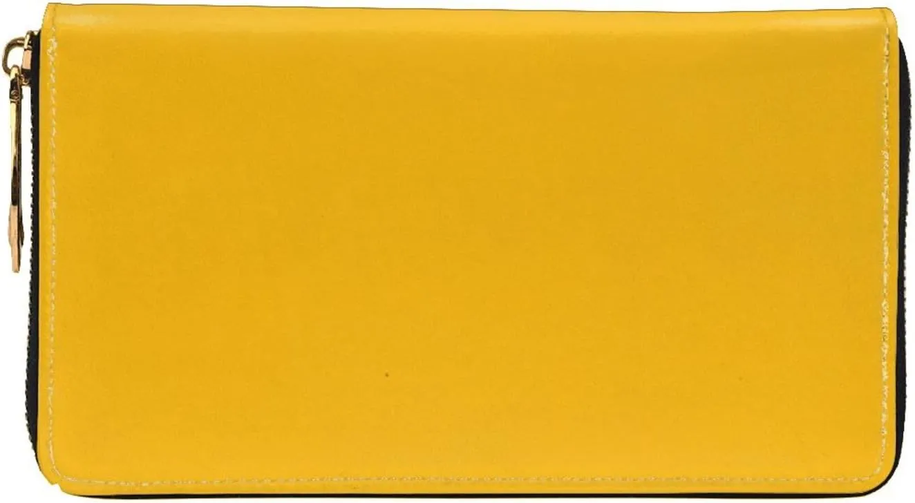 FEMOS Stylish Long Wallet,Leather Zip Wallet Coin Purse Clutch Bag,Large Capacity Credit Card Organizer Bag/Amber Yellow/Long Purse For Women And Men, 10690