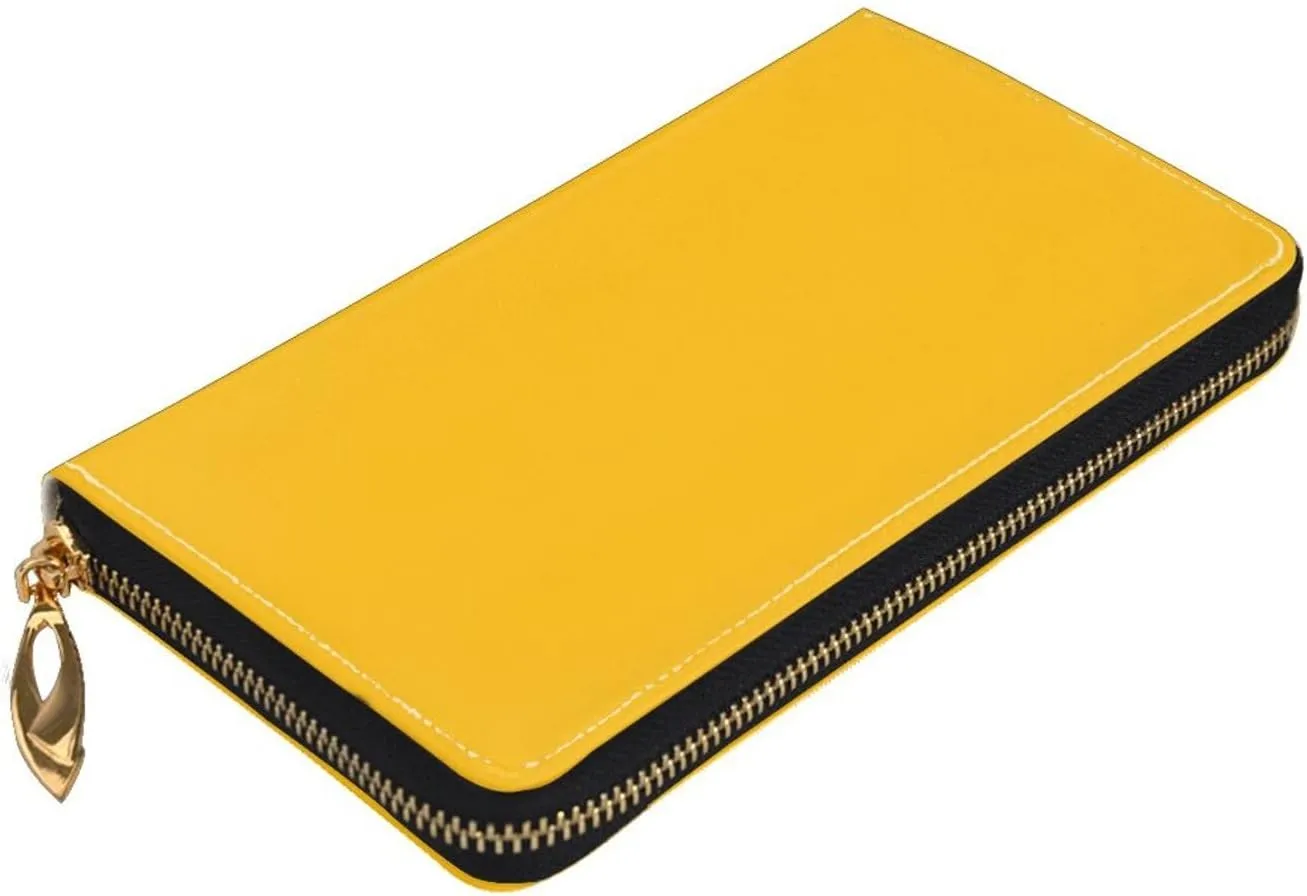 FEMOS Stylish Long Wallet,Leather Zip Wallet Coin Purse Clutch Bag,Large Capacity Credit Card Organizer Bag/Amber Yellow/Long Purse For Women And Men, 10690