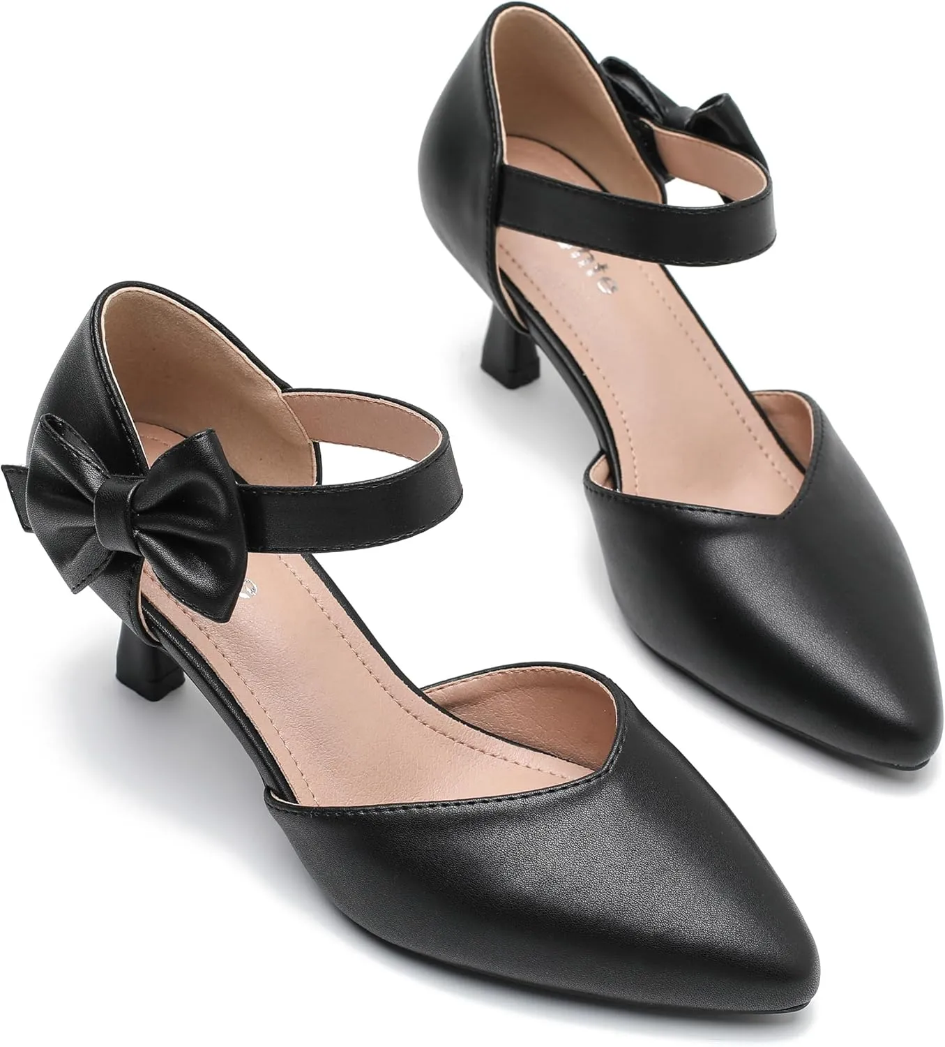 fereshte Women's Bow Kitten Heels Pumps Ankle Strap Dress Wedding Evening Party Shoes