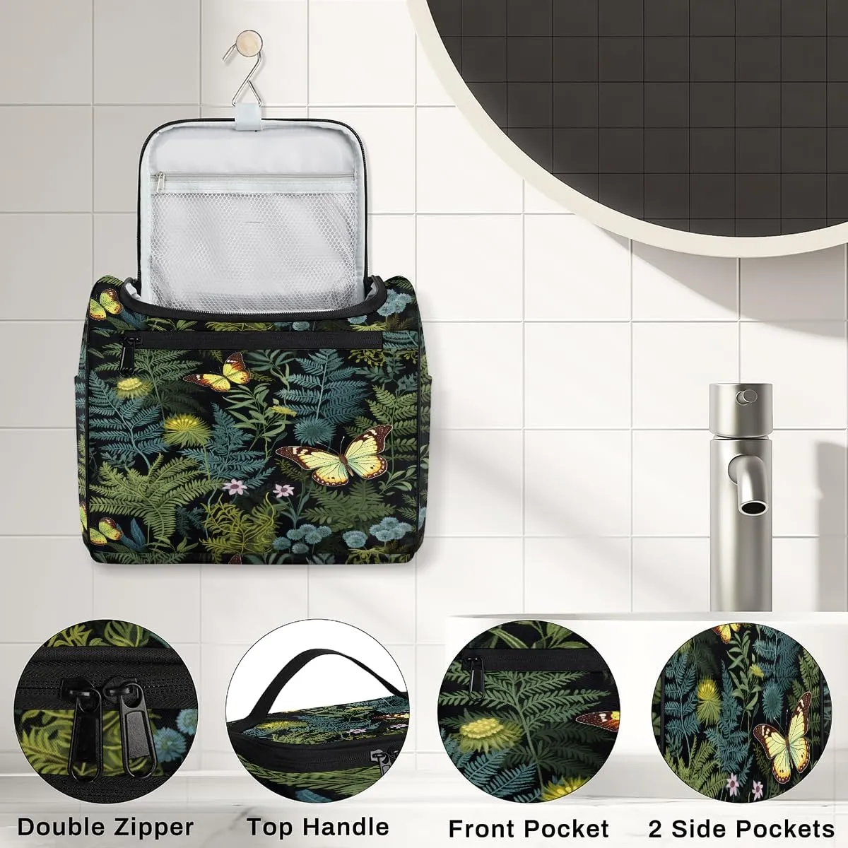 Fern Leaf Leaves Travel Toiletry Bag for Women Large Capacity Wide-open Makeup Organizer Cosmetic Travel Bags for Toiletries
