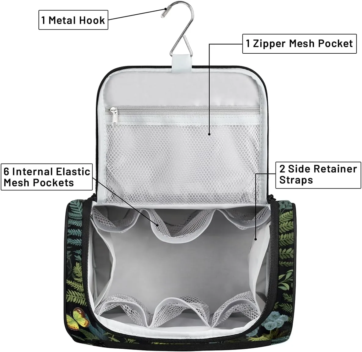 Fern Leaf Leaves Travel Toiletry Bag for Women Large Capacity Wide-open Makeup Organizer Cosmetic Travel Bags for Toiletries