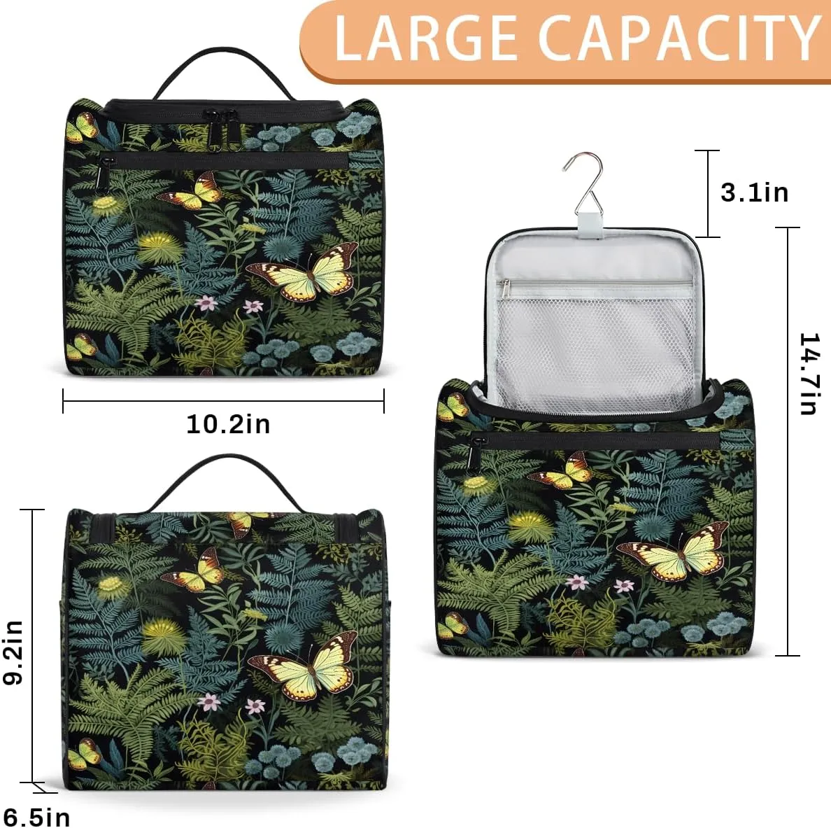 Fern Leaf Leaves Travel Toiletry Bag for Women Large Capacity Wide-open Makeup Organizer Cosmetic Travel Bags for Toiletries
